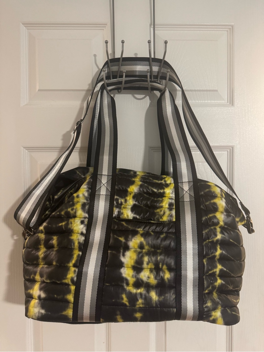 Think Royln Puffer Duffel Bag Black & Yellow Tie-Dye